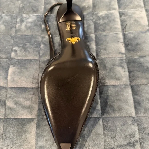 Prada Black Mesh & Leather Slingback Pumps - Picture 4 of 5